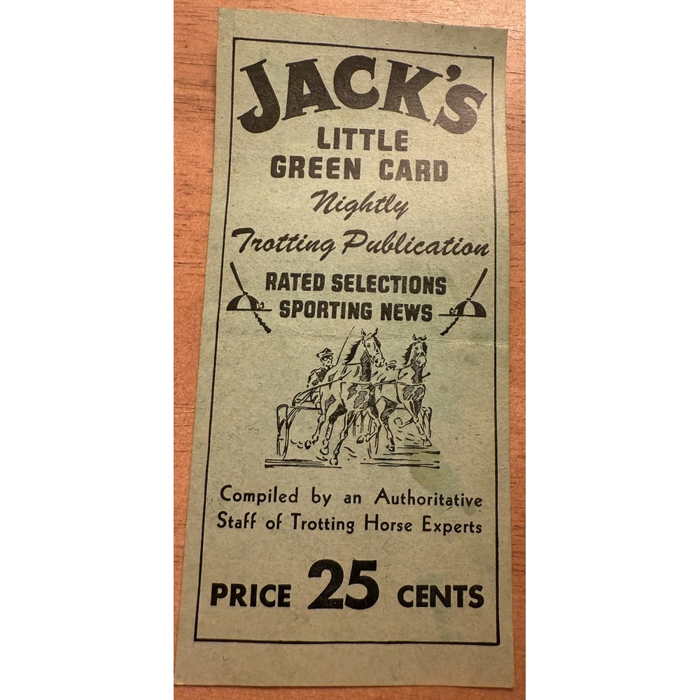 Jack's Little Green Card Horse‎ Jockey Gambling Brochure Baltimore Raceway 1952